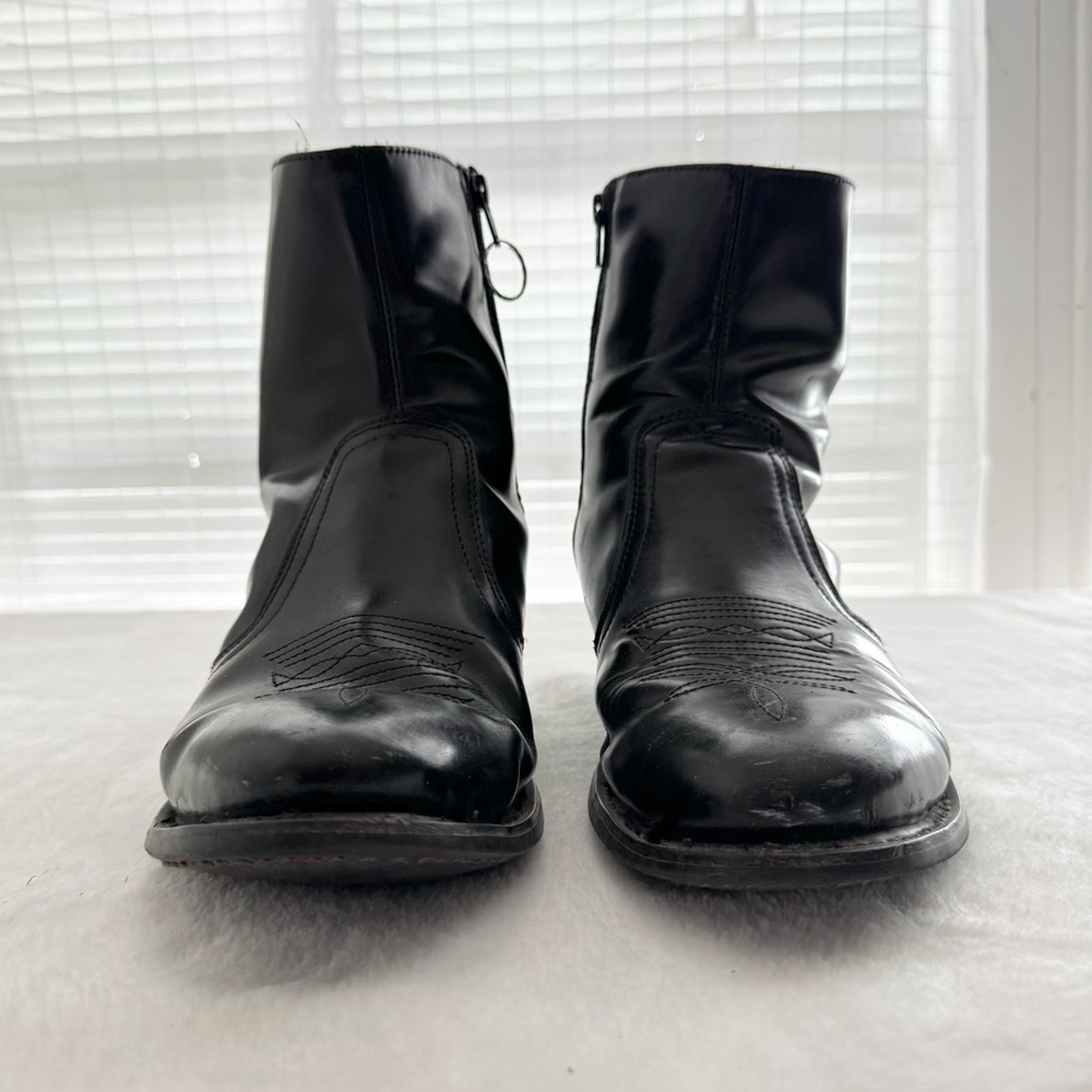 Vintage Men’s Leather Cowboy Ankle Boots Size 8.5 E Black - Picture 4 of 8